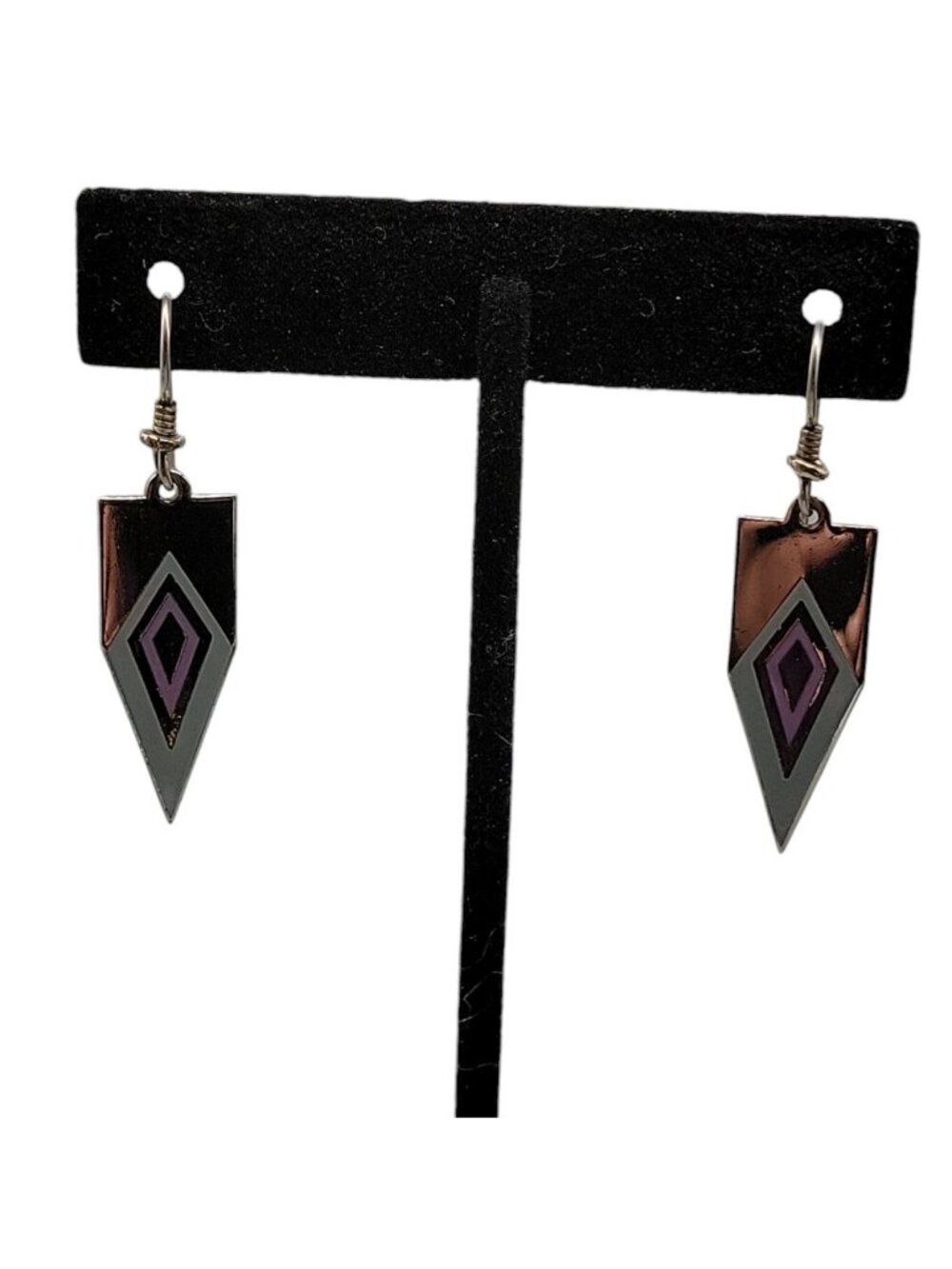 Laurel Burch Naomi Dangling Hook Earrings Enamel Pointed Earrings Vintage - Picture 7 of 11